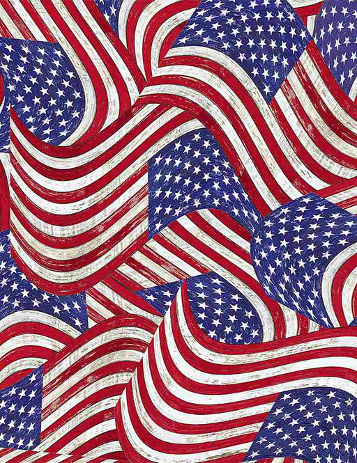 New! Home of the Brave - per yard - Timeless Treasures - Packed Flags on Wood - USA-C8365 - RebsFabStash