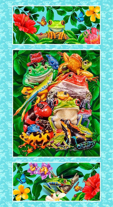 NEW! Jewels of the Jungle - Frog and Foliage - Per Yard - by Lori Anzalone for Studio e - Digital Print, Frogs - Black - 5563-17 - RebsFabStash