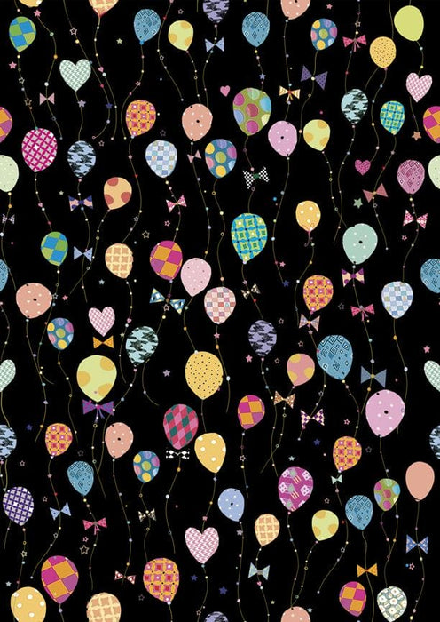 NEW! Let's Celebrate by House of Turnowsky - Per yard - Quilting Treasures - Happy Birthday Fabric - Balloon Bunches on Black - RebsFabStash