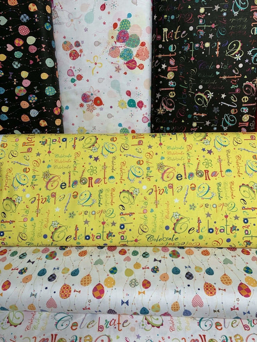 NEW! Let's Celebrate by House of Turnowsky - Per yard - Quilting Treasures - Happy Birthday Fabric - Balloon Bunches on Black - RebsFabStash