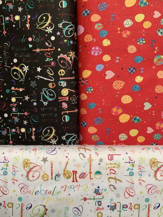 NEW! Let's Celebrate by House of Turnowsky - Per yard - Quilting Treasures - Happy Birthday Fabric - Balloon Bunches on Black - RebsFabStash