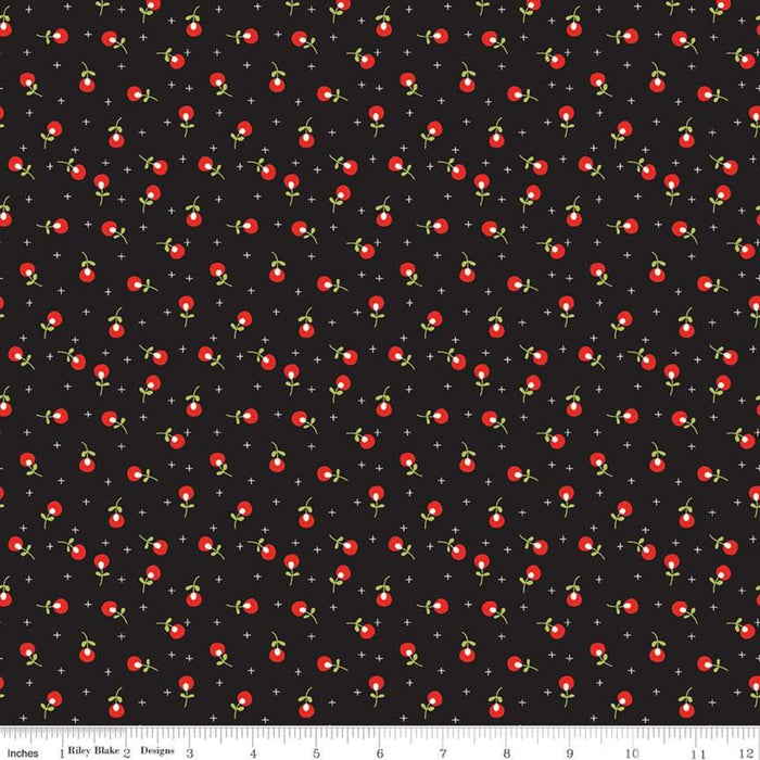 New! Merry Little Christmas - Berries Black - by the yard - Sandy Gervais - Riley Blake - Fun cute holiday design - C9645-BLACK - RebsFabStash