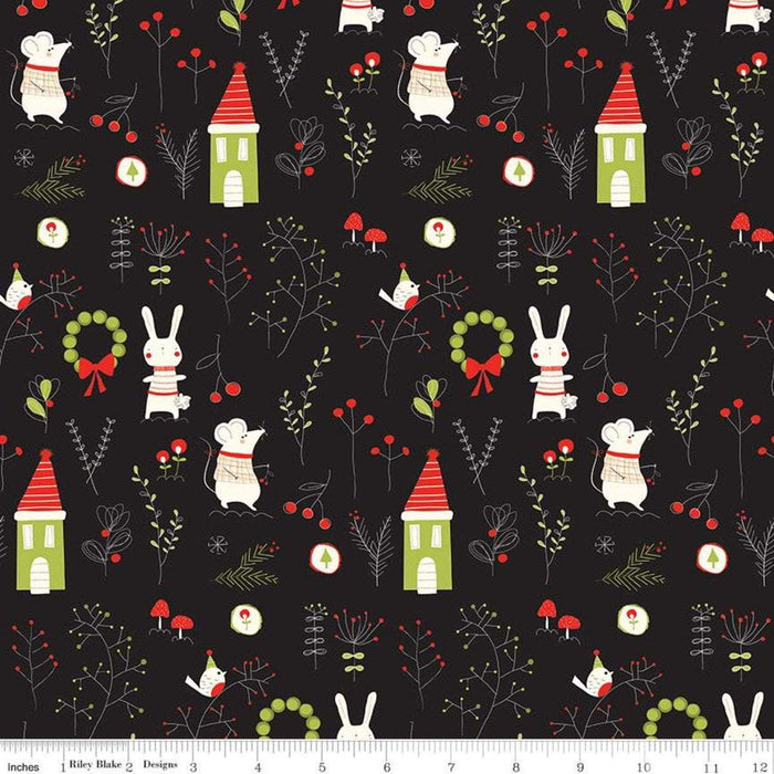 New! Merry Little Christmas - Berries Black - by the yard - Sandy Gervais - Riley Blake - Fun cute holiday design - C9645-BLACK - RebsFabStash