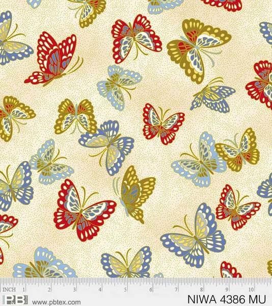 New! NIWA Large Floral - Per Yard - by P&B Textiles - Gold Metallic, Flowers - 4385 MU - Cream - RebsFabStash