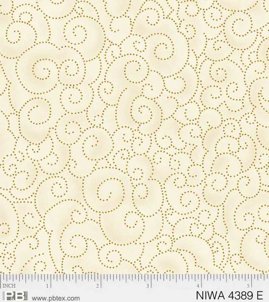 New! NIWA Large Floral - Per Yard - by P&B Textiles - Gold Metallic, Flowers - 4385 MU - Cream - RebsFabStash