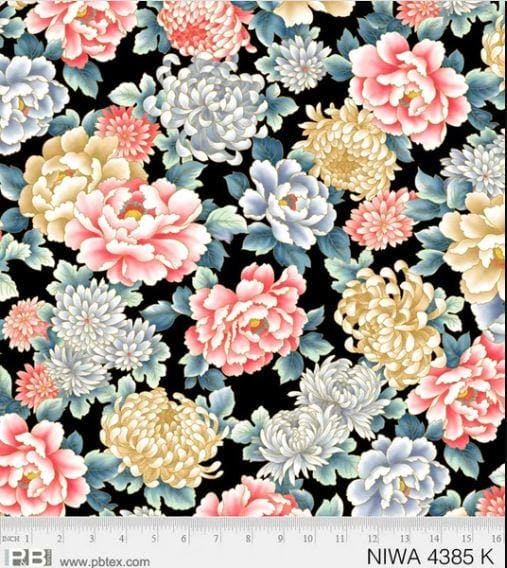 New! NIWA Large Floral - Per Yard - by P&B Textiles - Gold Metallic, Flowers - 4385 MU - Cream - RebsFabStash