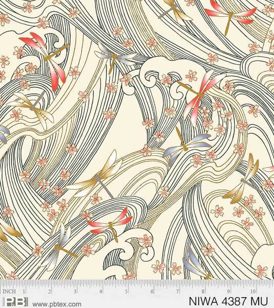 New! NIWA Large Floral - Per Yard - by P&B Textiles - Gold Metallic, Flowers - 4385 MU - Cream - RebsFabStash