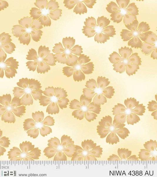 New! NIWA Large Floral - Per Yard - by P&B Textiles - Gold Metallic, Flowers - 4385 MU - Cream - RebsFabStash