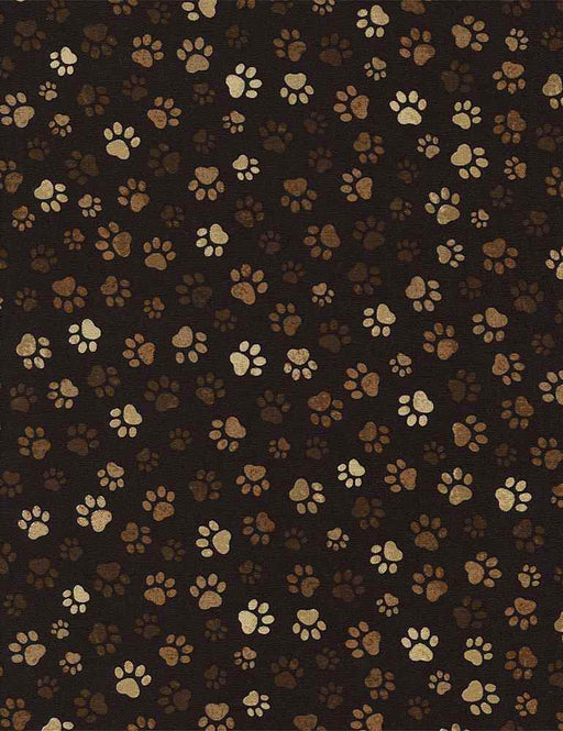 New! Paw Print - per yard- Timeless Treasures - Paw Print - Blender - Tan & Brown Paw Prints on Black - PAW-C1846 Mud - RebsFabStash