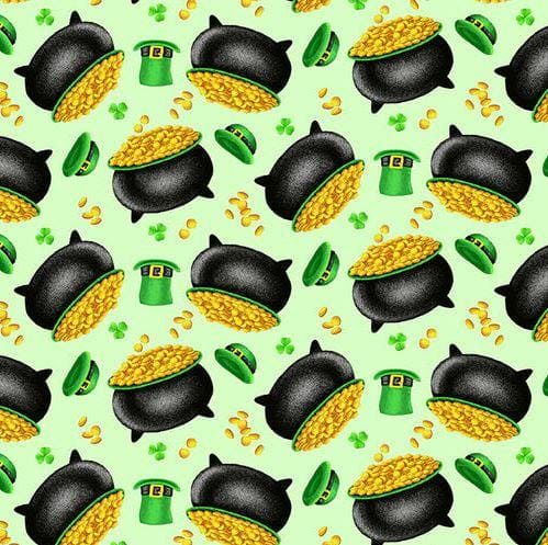 NEW! Pot of Gold - By City Art Studio for Henry Glass - Per yard - SEW CUTE! - Tossed Clover Green - 9368-66 Green - RebsFabStash