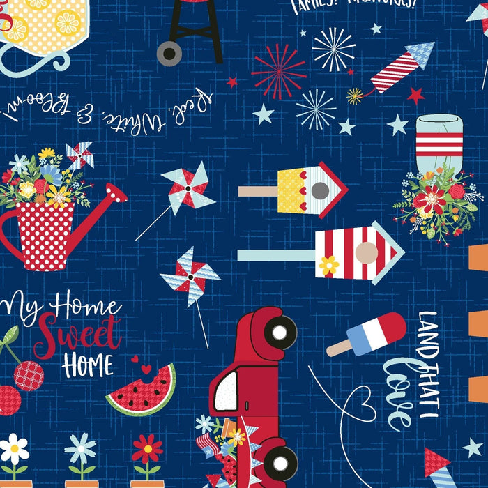 Blue Summer Themed Quilting Fabric From Red, White, & Bloom - per yard - by Kimberbell for Maywood Studio By RebsFabStash