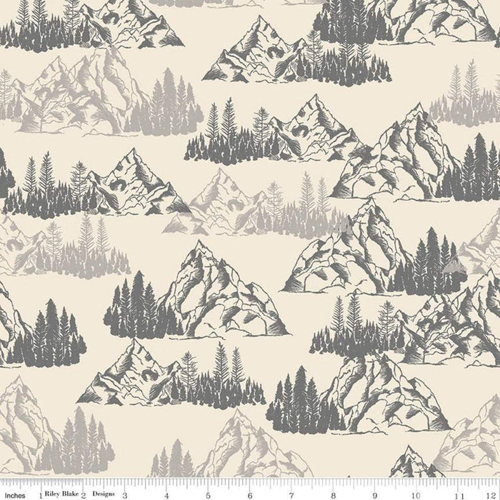 New! Timberland - per yard - for Riley Blake Designs - Outdoors - Wildlife - Mountains - Main Cream - RebsFabStash