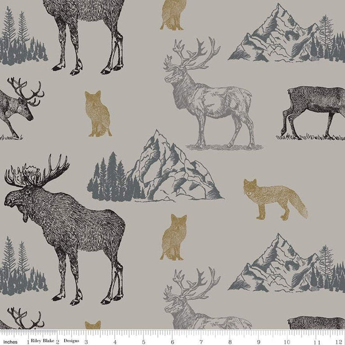 New! Timberland - per yard - for Riley Blake Designs - Outdoors - Wildlife - Mountains - Main Cream - RebsFabStash