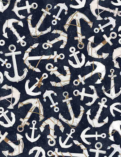 New! Welcome to the Beach - per yard- Timeless Treasures - Tossed Anchors - BEACH-C8288 Navy - RebsFabStash