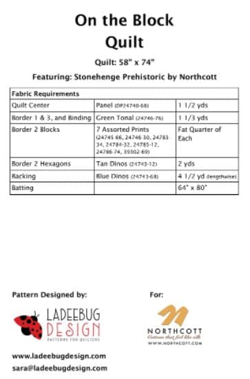 On The Block Quilt - Quilt Materials - by Ladeebug Designs - Fabric is Stonehenge Prehistoric World by Linda Ludovico for Northcott - Digital Prints