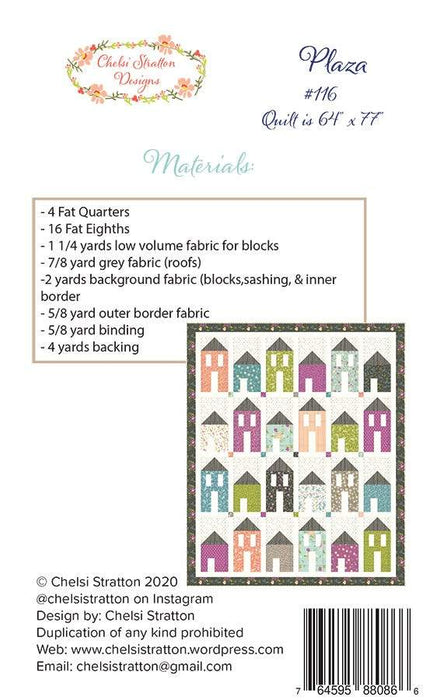 Plaza Quilt Pattern - Chelsi Stratton Designs - Fat Eighth Friendly - Fat Quarter Friendly - Houses Quilt - Finished Size: 64" X 77" - #116 - RebsFabStash