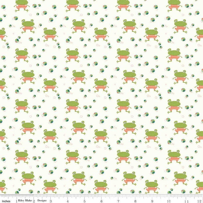 Ready, Set, Splash! - per yard - Sandy Gervais - Riley Blake Designs - Frogs Cream - C9892-CREAM - RebsFabStash