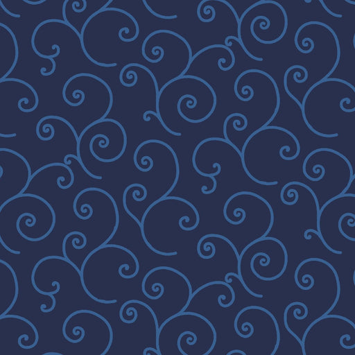 Scroll - Per Yard- Kimberbell Basics - Maywood Studio - Blue scroll on Navy MAS 8243 NB - RebsFabStash