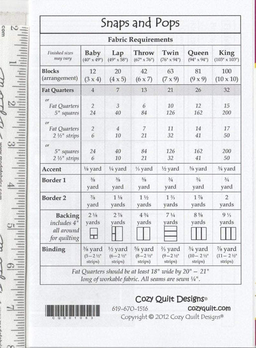 Snaps and Pops - Quilt Pattern by Cozy Quilts Designs - by Daniela Stout - Uses Fat Qtrs or 5" Squares - RebsFabStash