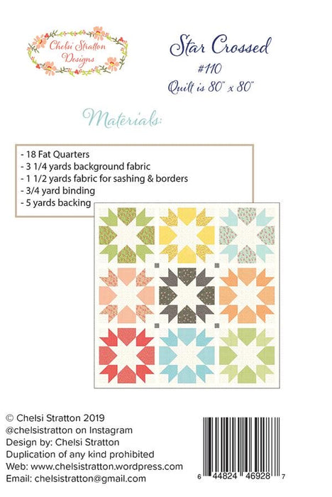 Star Crossed - Quilt PATTERN - Chelsi Stratton Designs - Fat Quarter Friendly - Pieced - 80" x 80" - RebsFabStash