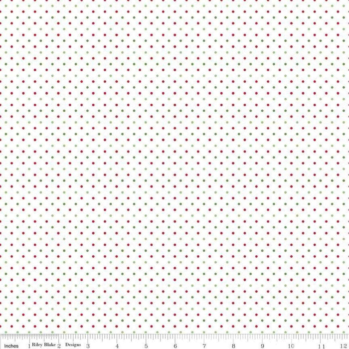 Swiss Dot - per yard - Riley Blake - Christmas! Red and Green dots on white - basics - 660 - Christmas - RebsFabStash