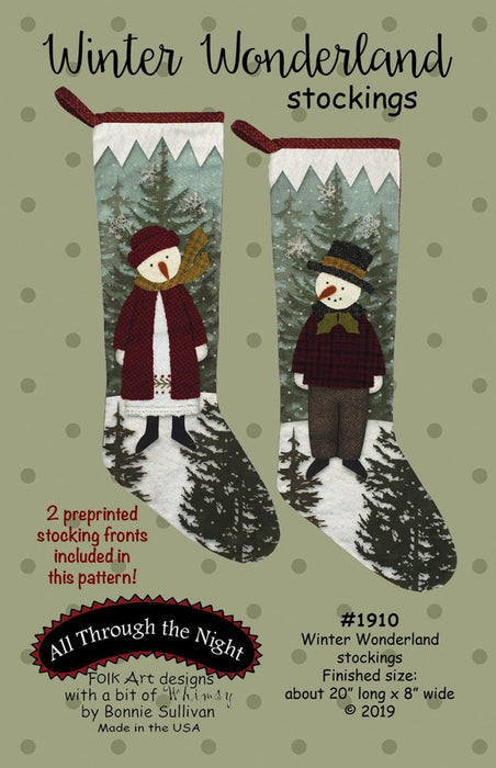 Winter Wonderland Stockings - Preprinted embroidery applique pattern - Bonnie Sullivan - Flannel or Wool - All Through the Night - Primitive - RebsFabStash